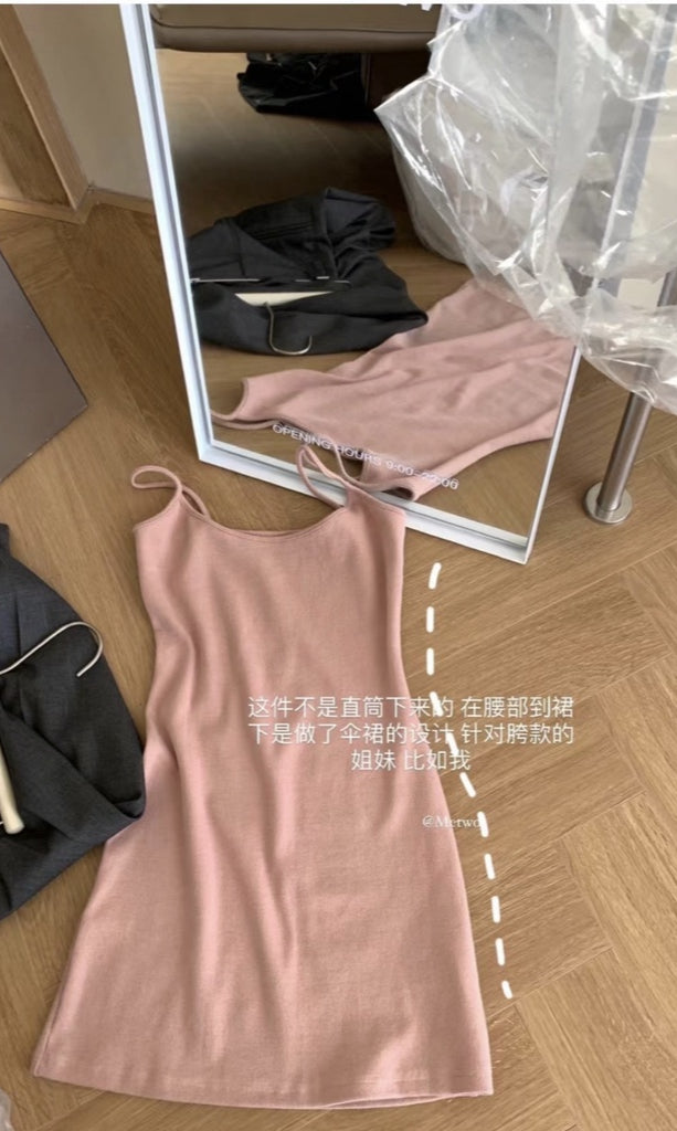 METWO> 私服面料定制粉吊帶裙sml 1240#