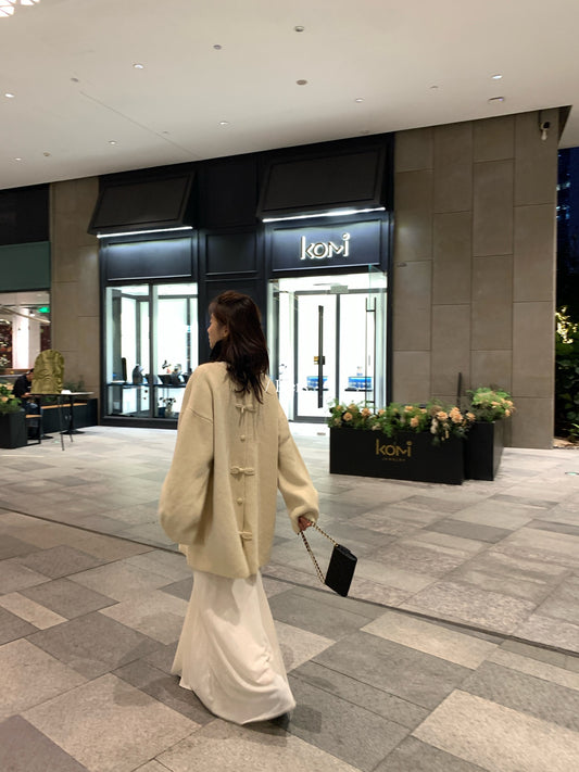 seeUbye - 後盤蝴蝶扣中長款氣質針織毛衣  92817#