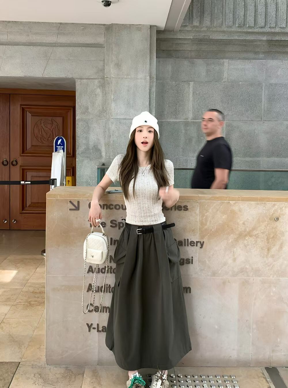 YJ - 肌理感條紋針織T&工裝裙套裝   5576#