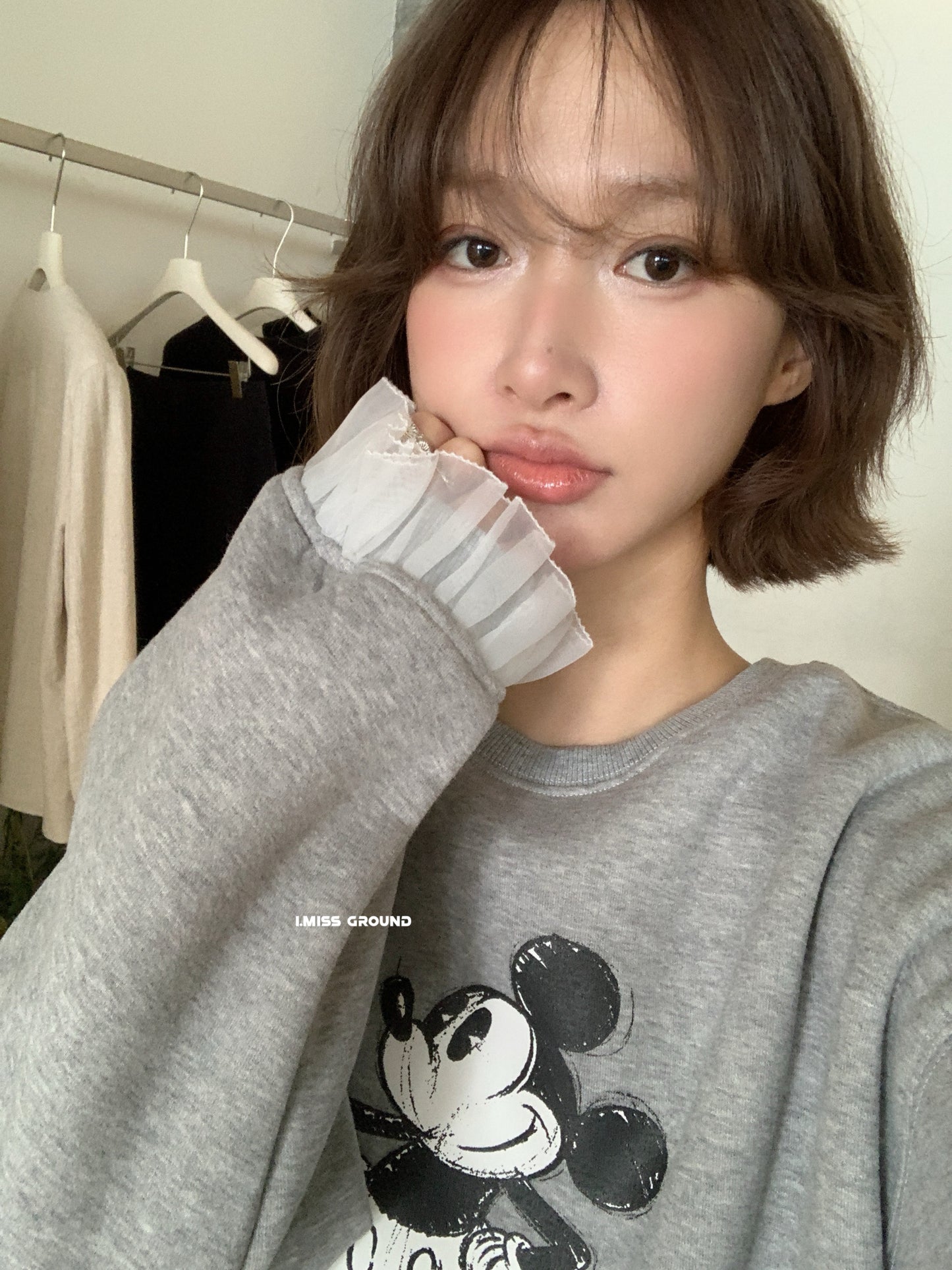 i miss - 鋪絨米米花邊大版衛衣  70813#