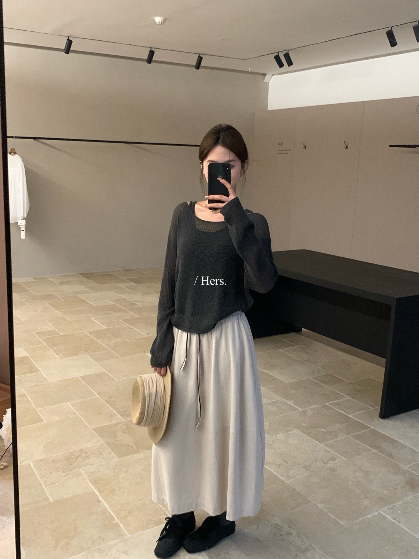 Hers - 撞色微皺肌理感半裙  80213#