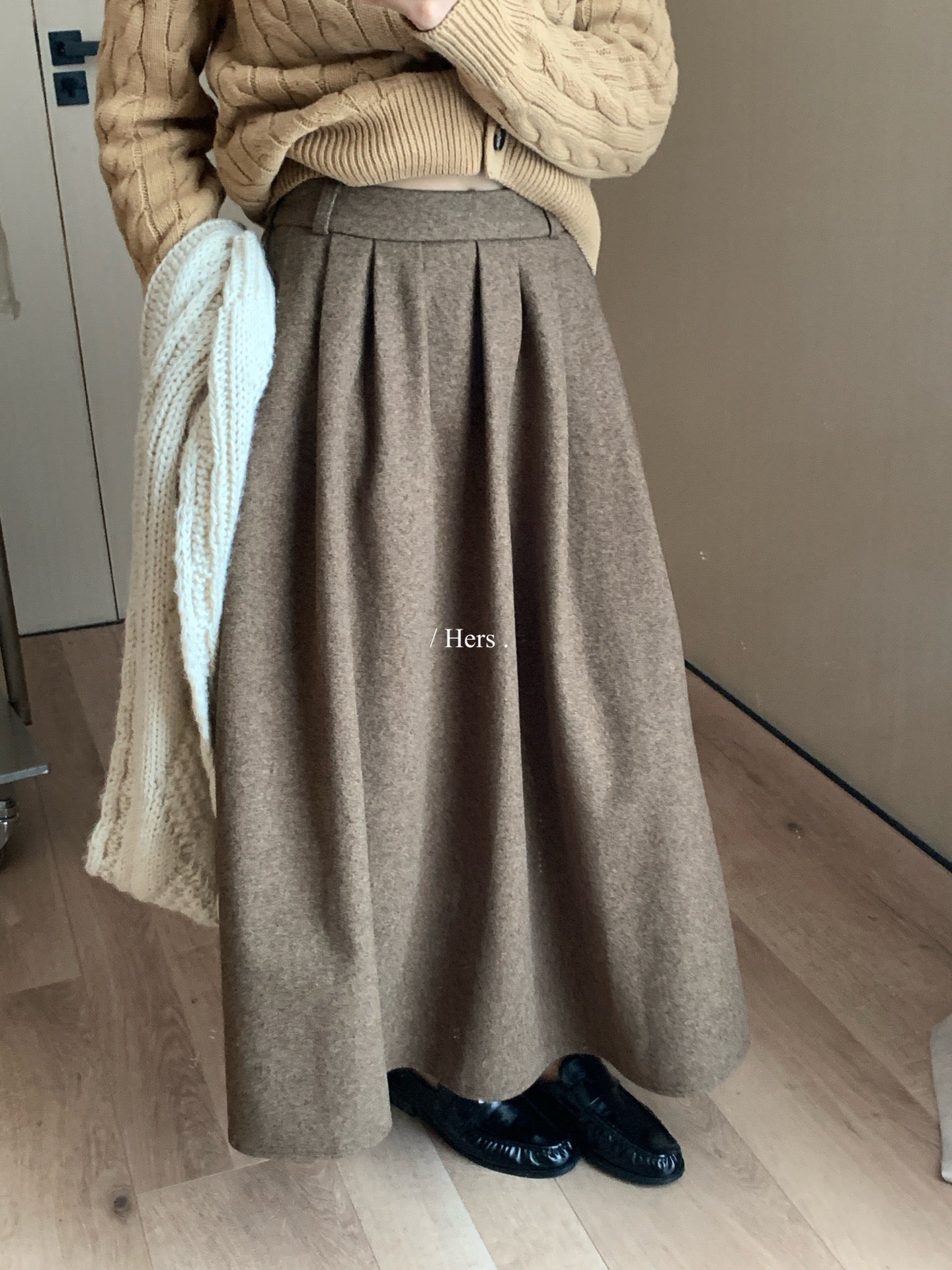 Hers - 韓標毛呢壓褶半裙  92688#