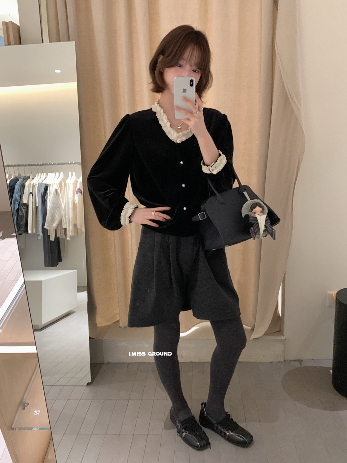 I miss - 絲絨蕾絲上衣  60955#