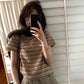 HERS> 薑黃條紋坑條T 92059#
