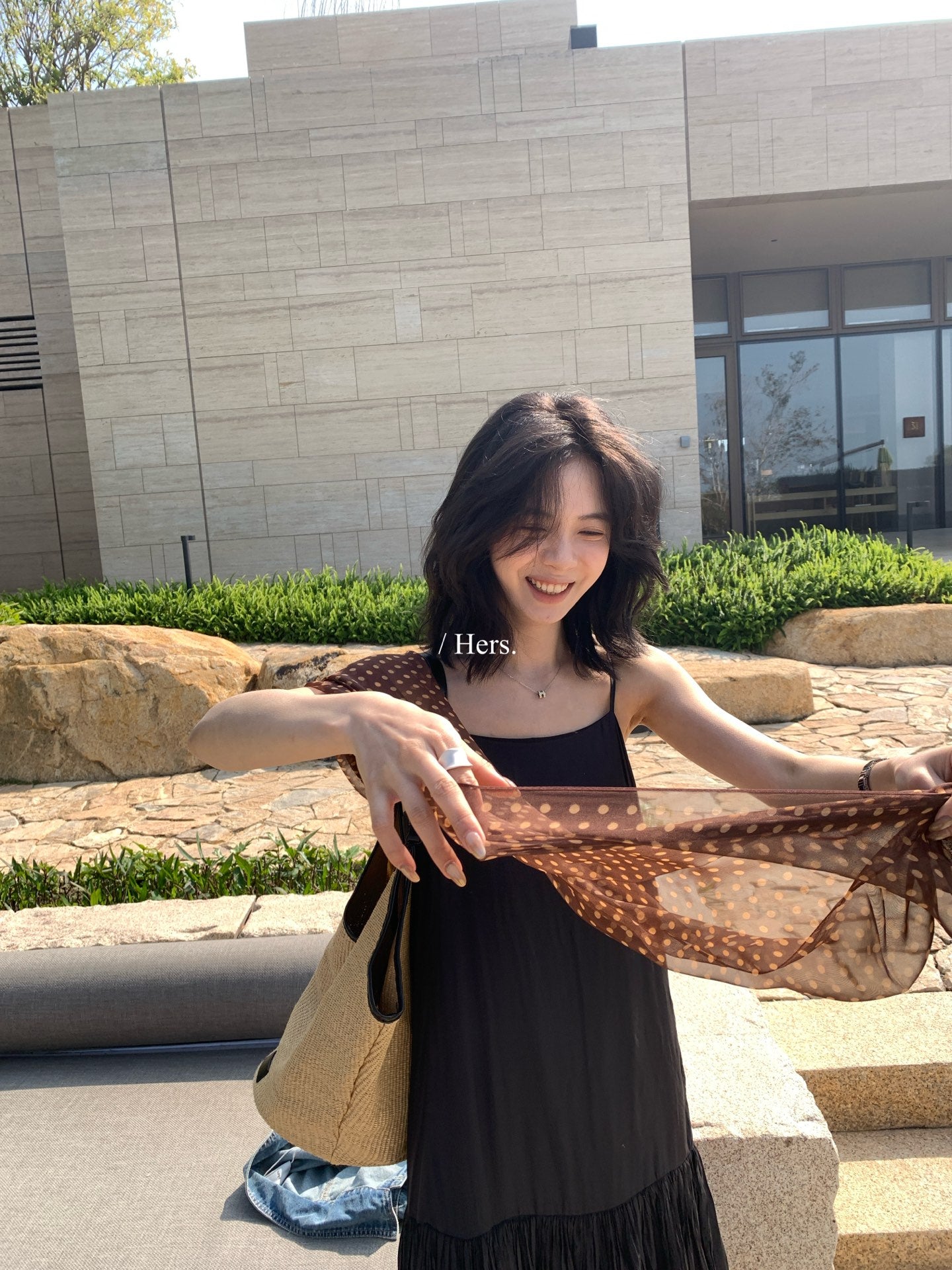 Hers - 縐褶感長款吊帶裙/洋裝SM    80232#