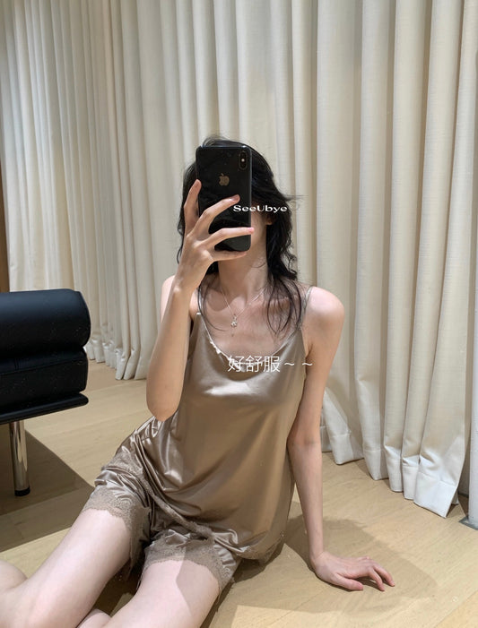 Hers - 絲滑緞面帶BRA吊帶睡衣套裝   228#