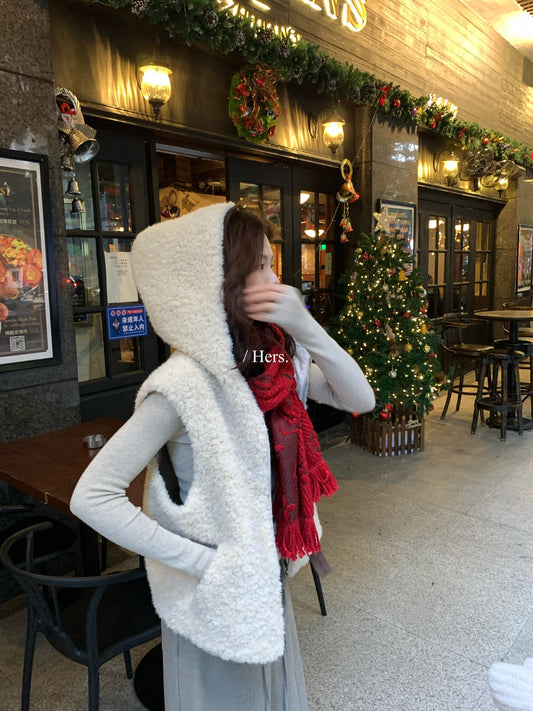 seeUbye - 奶杏毛毛連帽馬甲  92702#