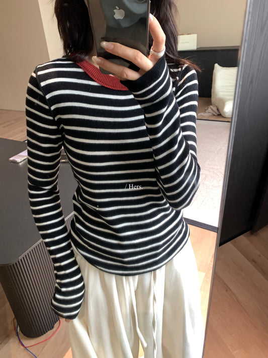 HERS - 撞色條紋針織衫  92399#