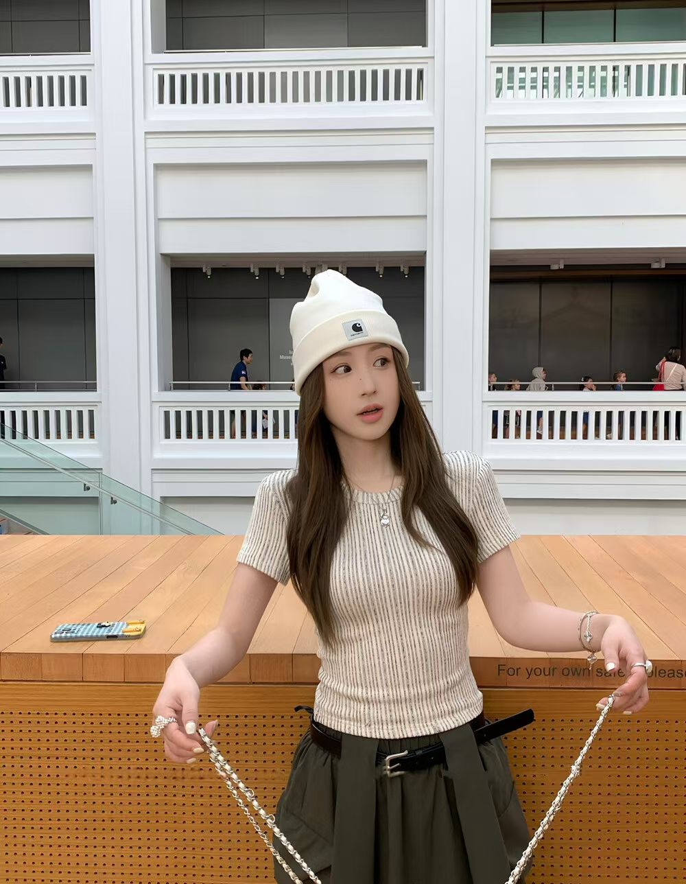 YJ - 肌理感條紋針織T&工裝裙套裝   5576#