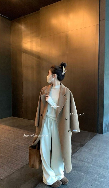 Metwo - 4扣100%羊毛咖駝手工大衣 #2206#