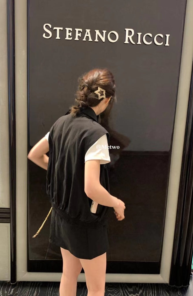 METWO> 套裝工裝背心外套短裙sml(黑&紫) 08002#