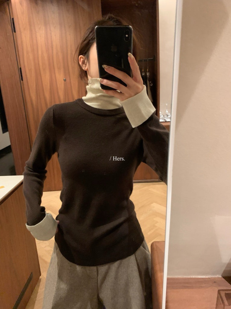 Hers - 拼接高領針織衫  92737#