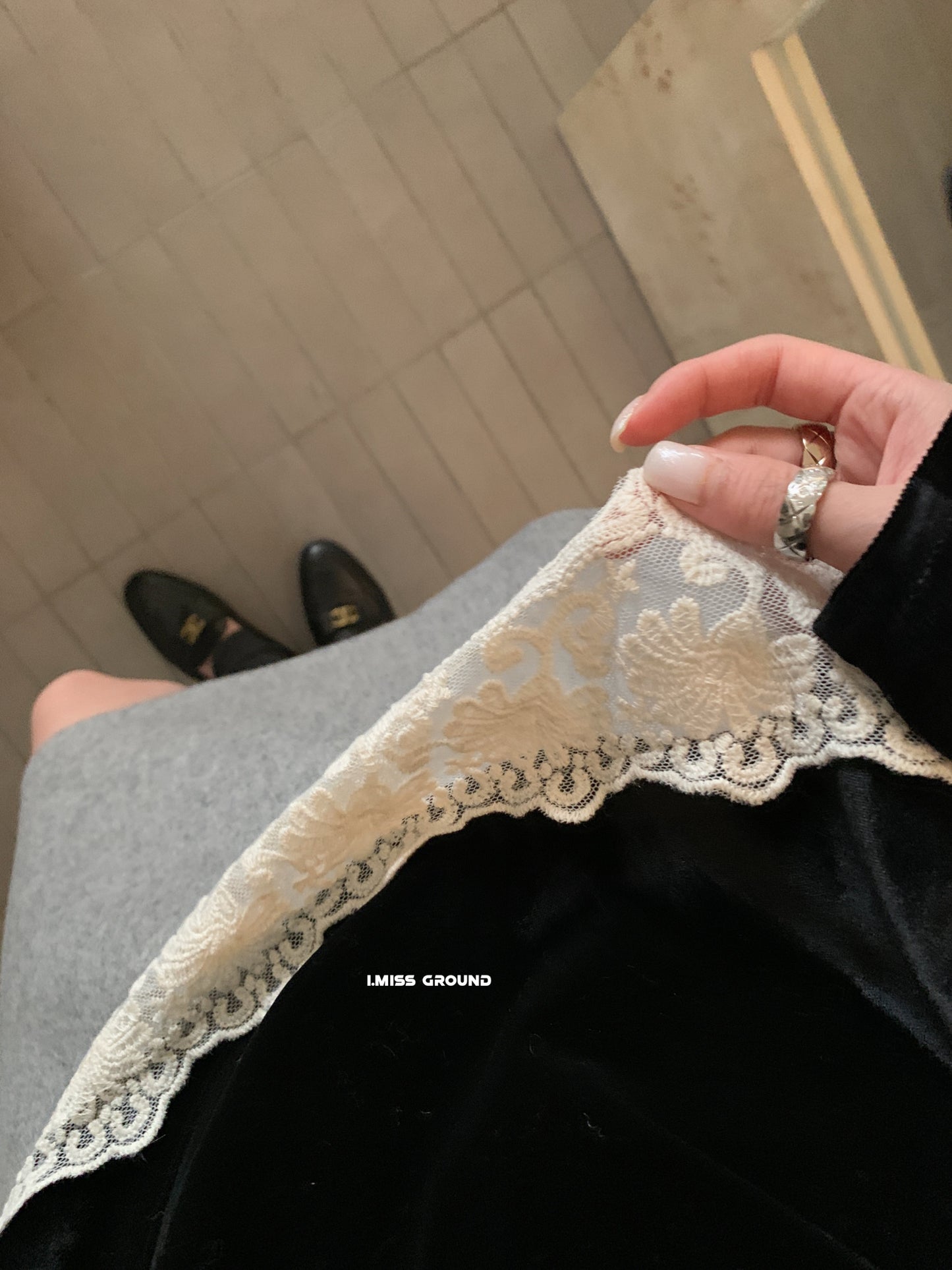 I MISS - 蕾絲絲絨上衣  60925#