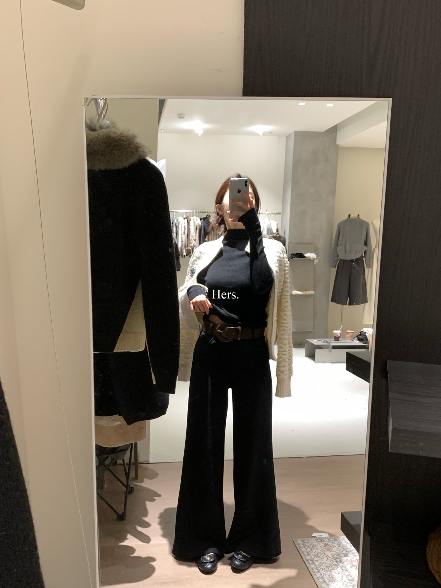 Hers - 附腰帶>年度加絨小黑褲  92822#