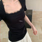 Hers - 蕾絲方領掐腰上衣&天絲飄飄褲   80696#