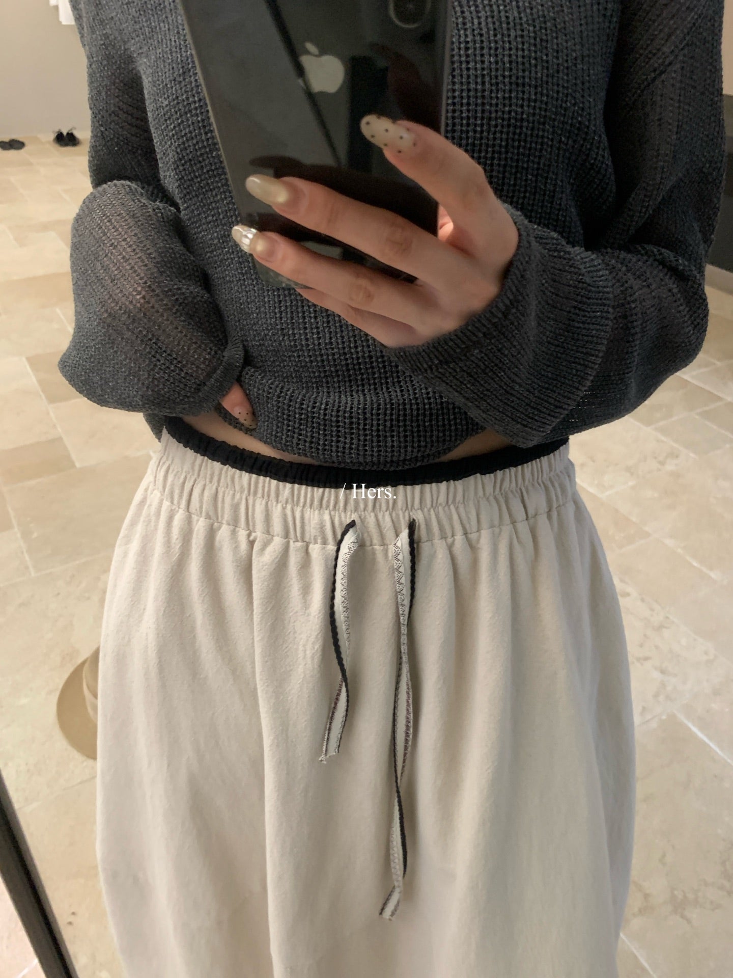Hers - 撞色微皺肌理感半裙  80213#