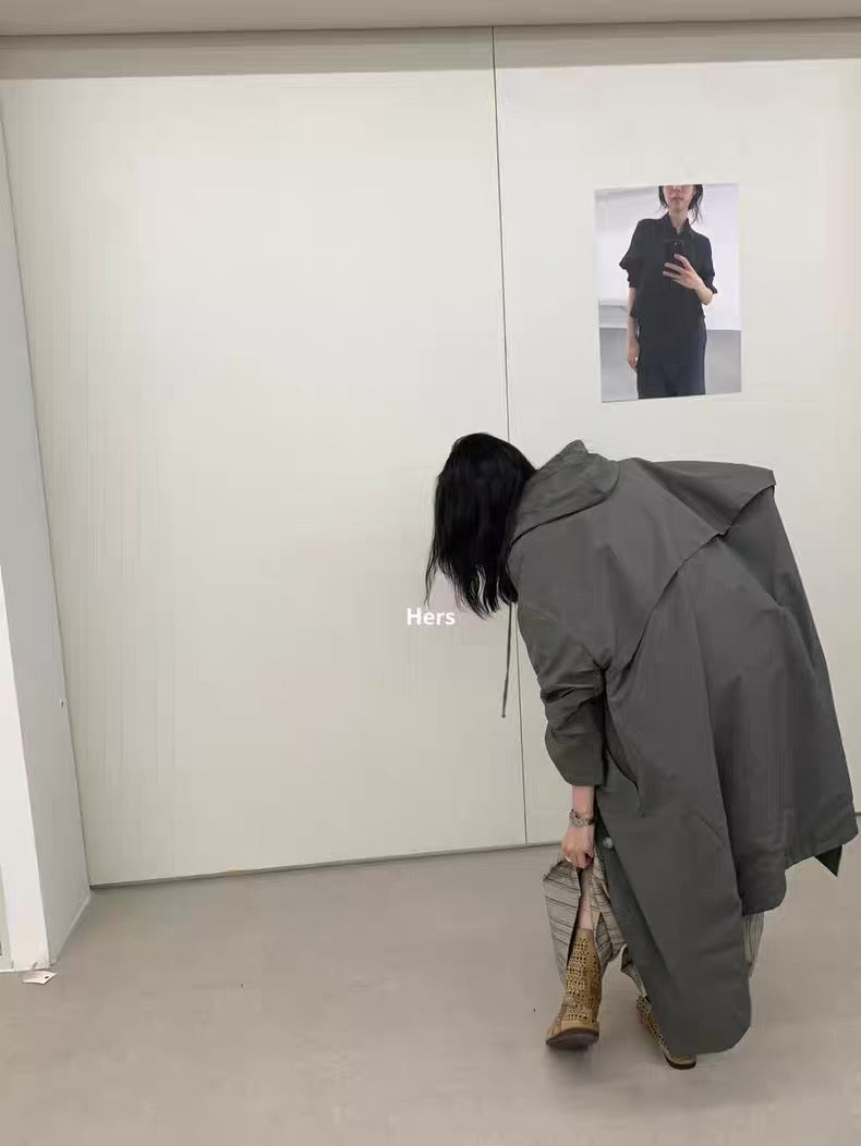 HERS> 休閒連帽長款風衣  92049#