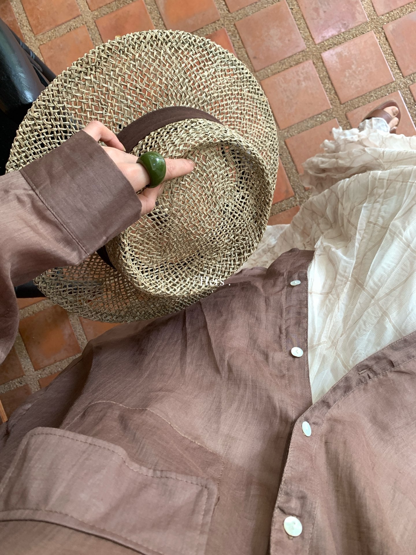 Hers -  100苎麻v領襯衫    80392#