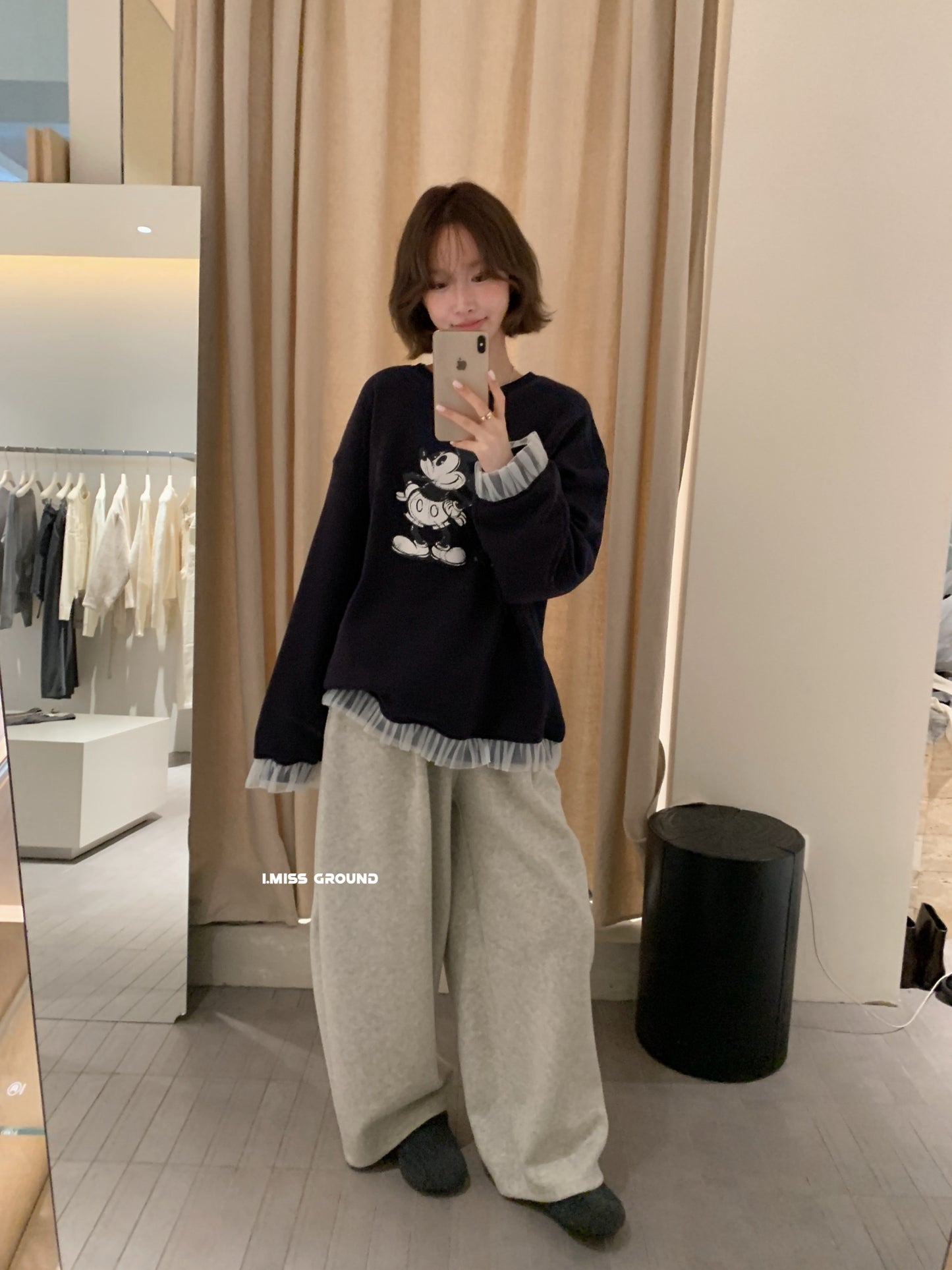 i miss - 鋪絨米米花邊大版衛衣  70813#