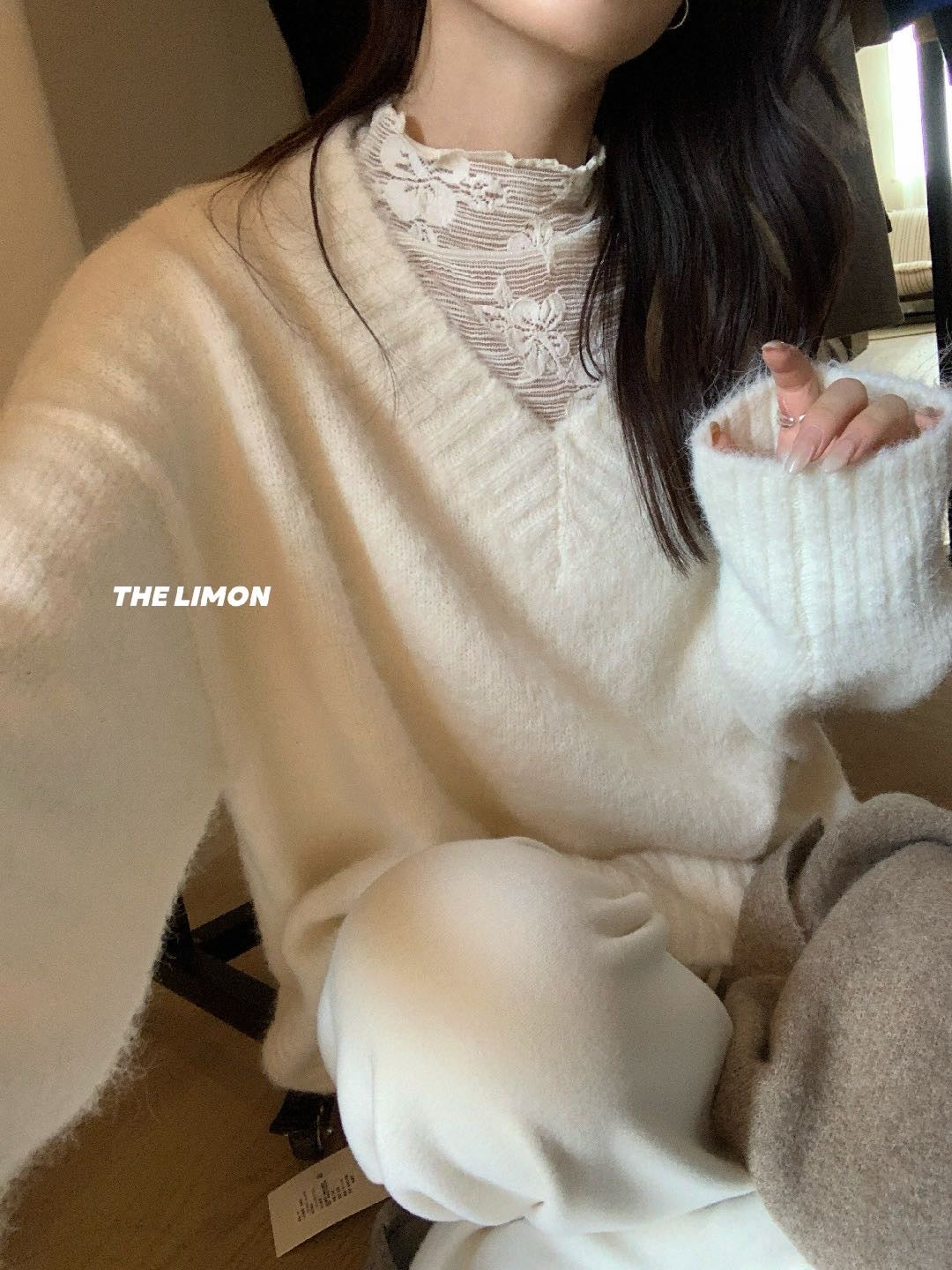 Limon - V領鬆弛毛衣  217#