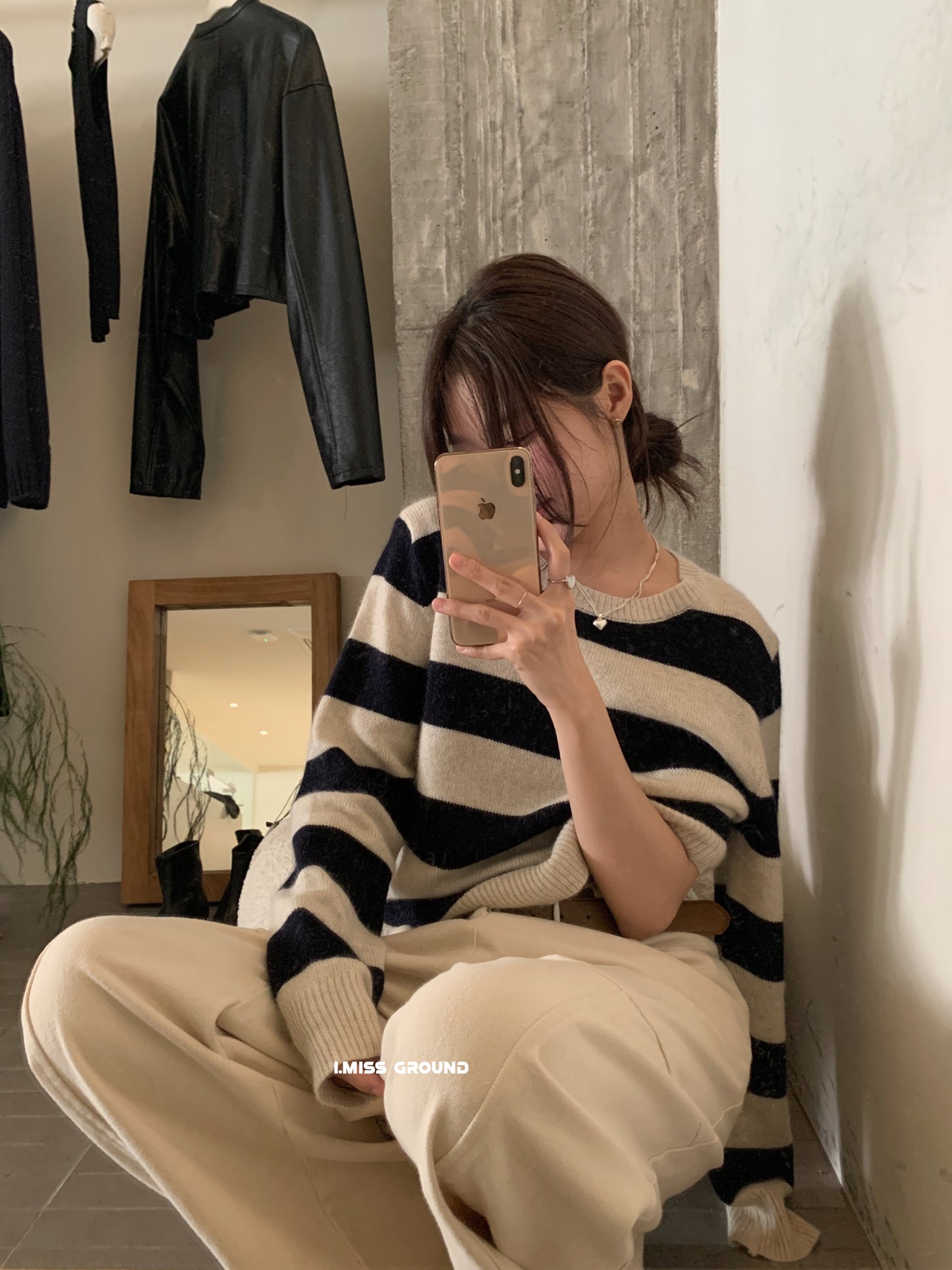 I MISS - 貂絨大條紋針織衫  01256#