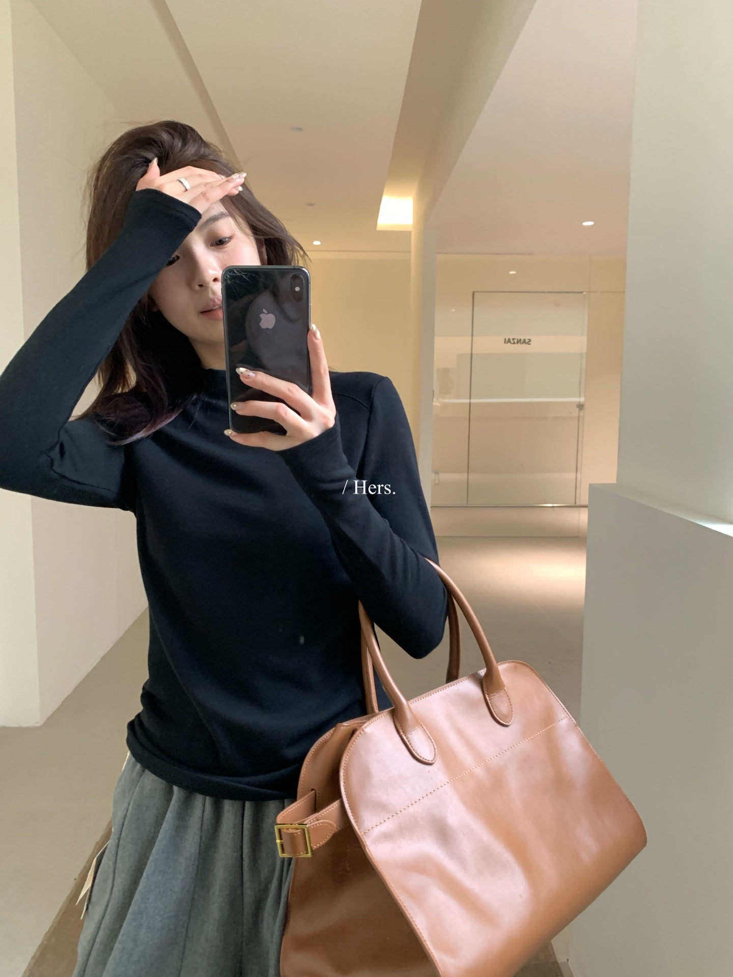 Hers - 壓線分割領口磨毛打底  92491#