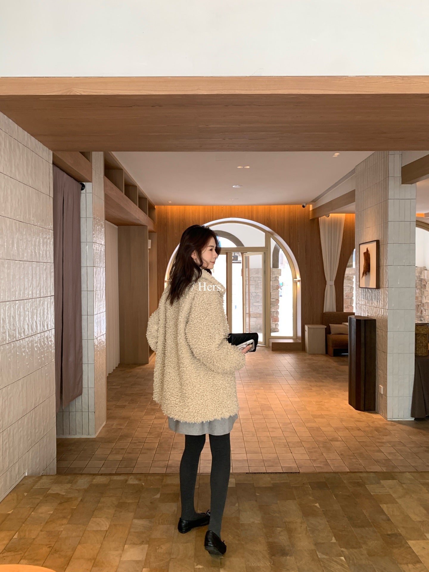 Hers - 中長款皮毛一體毛毛外套  92652#