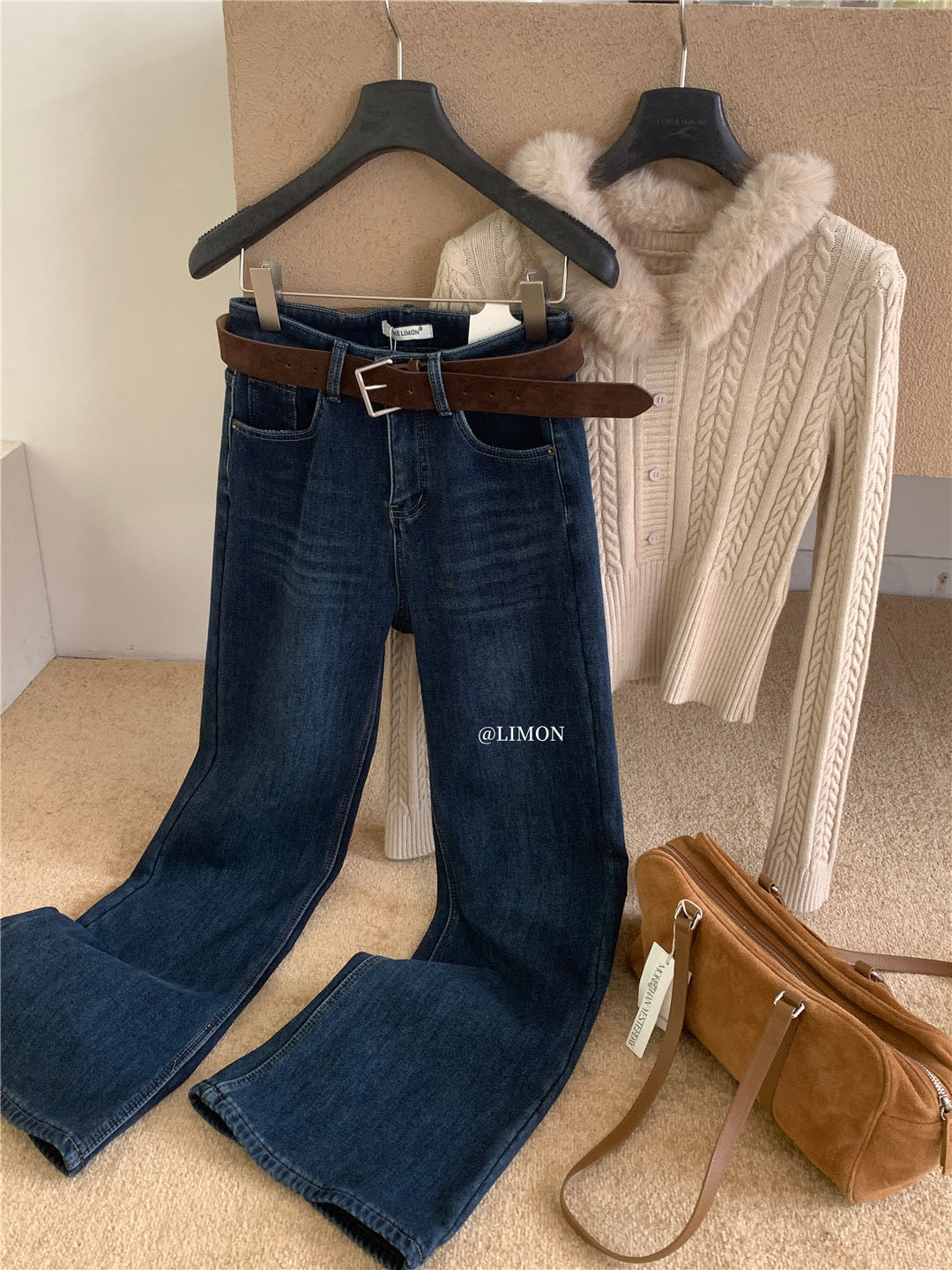 Limon - 加絨微喇牛仔褲  2657#