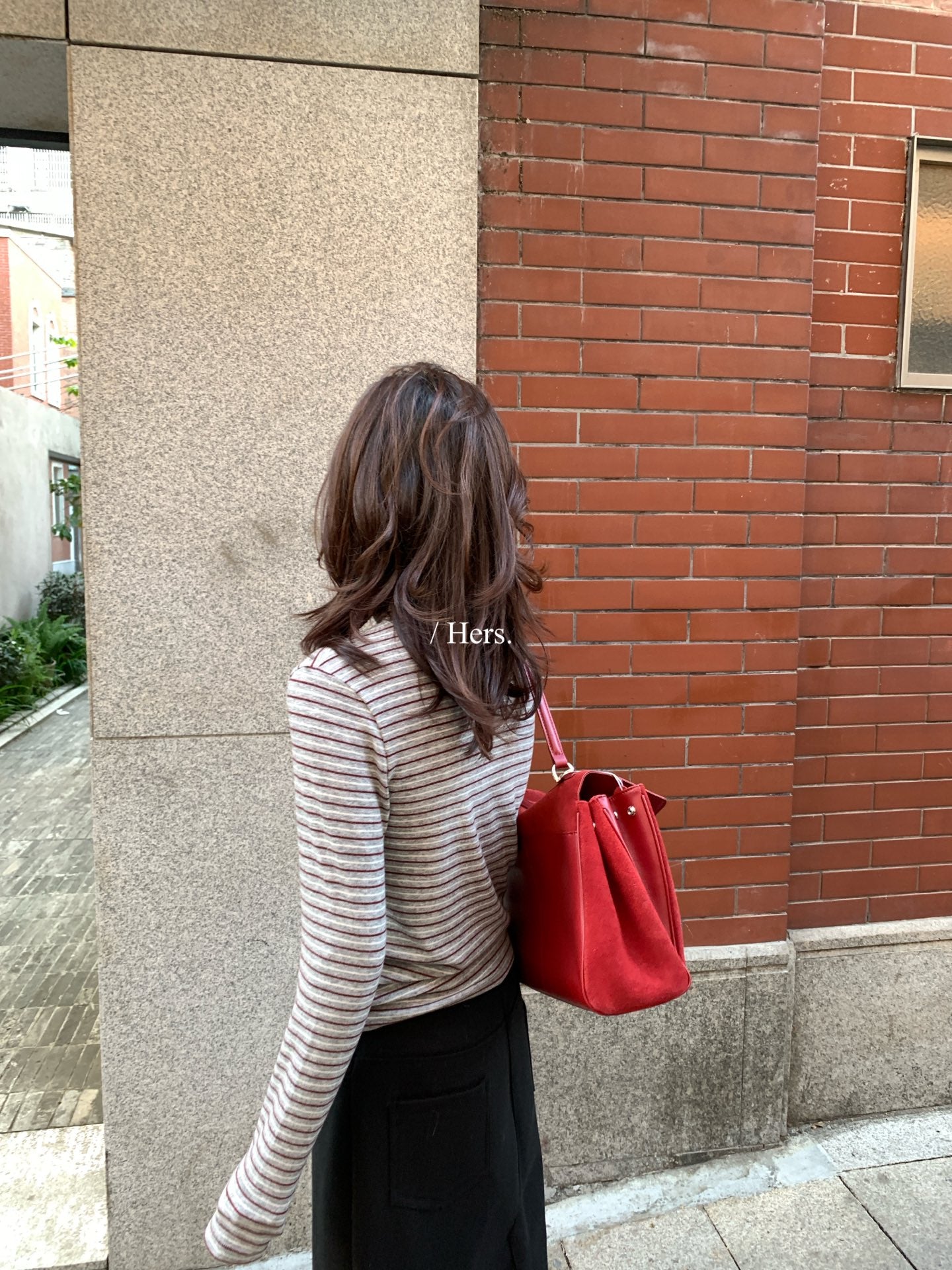 Hers -  高領條紋打底   92799#