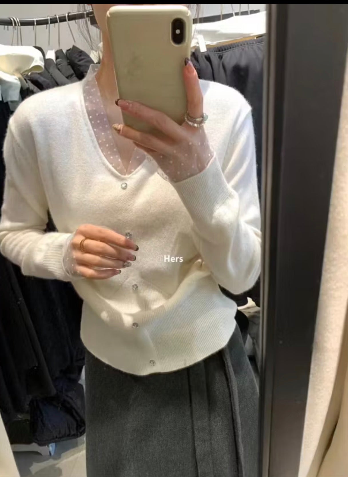 Hers - 羊絨波點紗紗針織衫  92638#