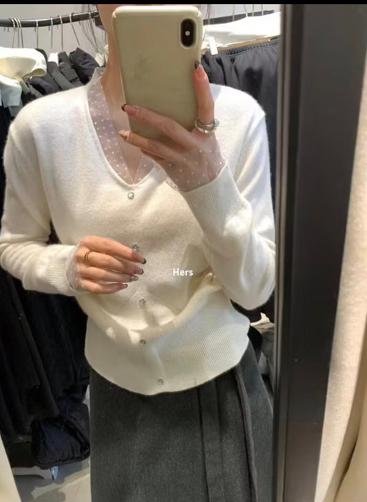 Hers - 羊絨波點紗紗針織衫  92638#