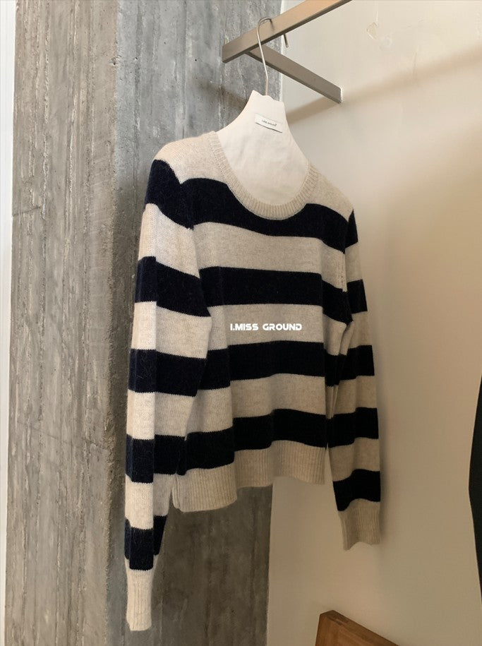 I MISS - 貂絨大條紋針織衫  01256#