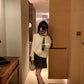 HERS> 帶圍巾黑白毛衣 10556#