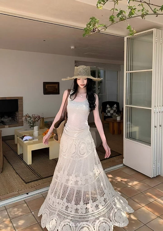 YJ - 雪花背心 立體勾花簍空半裙    2230#