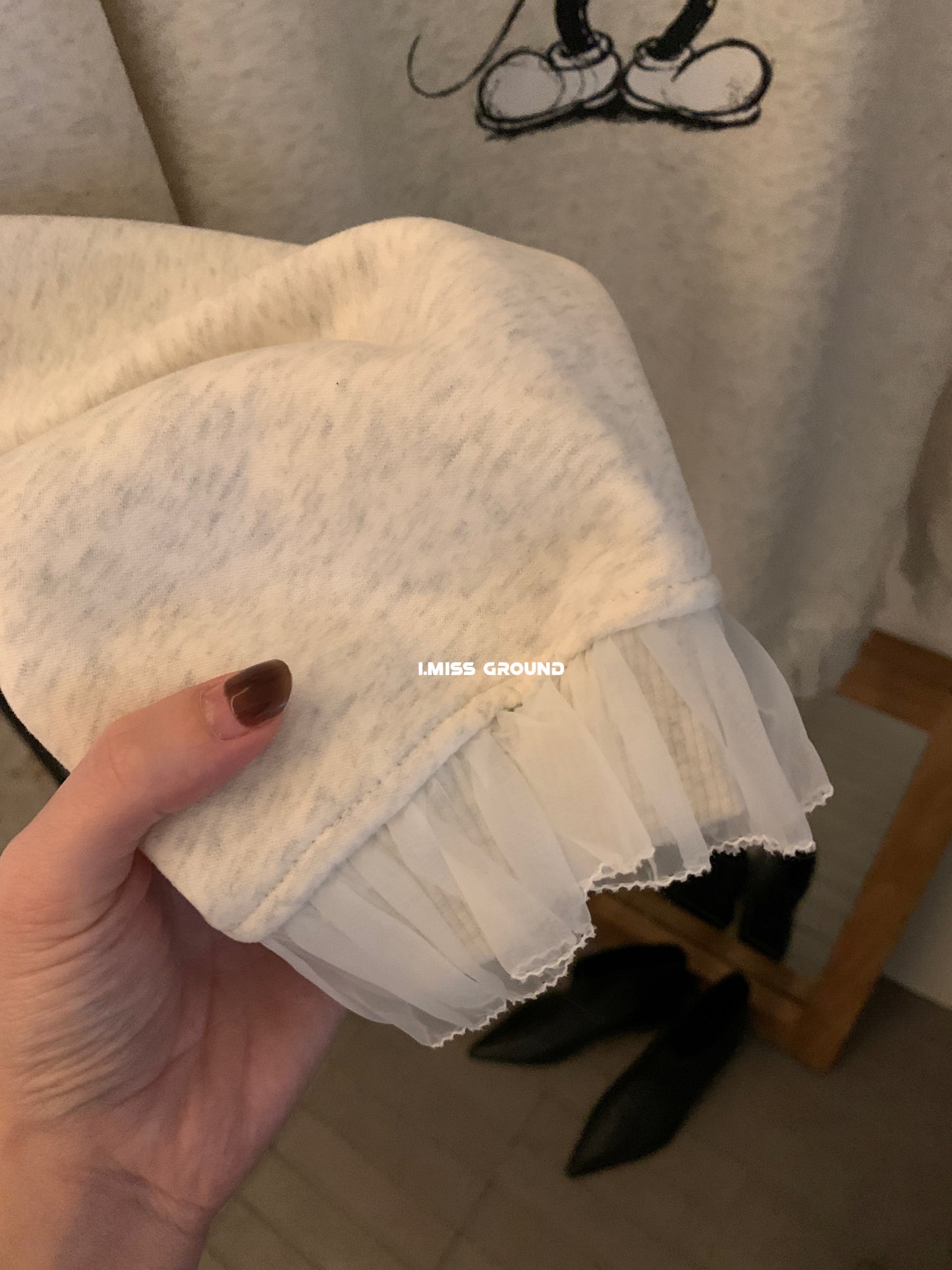 i miss - 鋪絨米米花邊大版衛衣  70813#