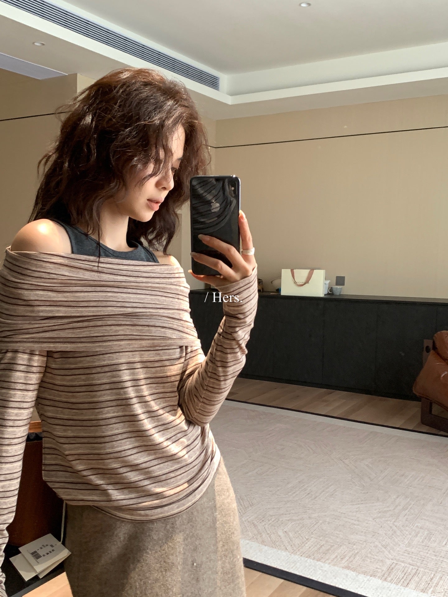 HERS - 條紋一字肩兩件套  92426#