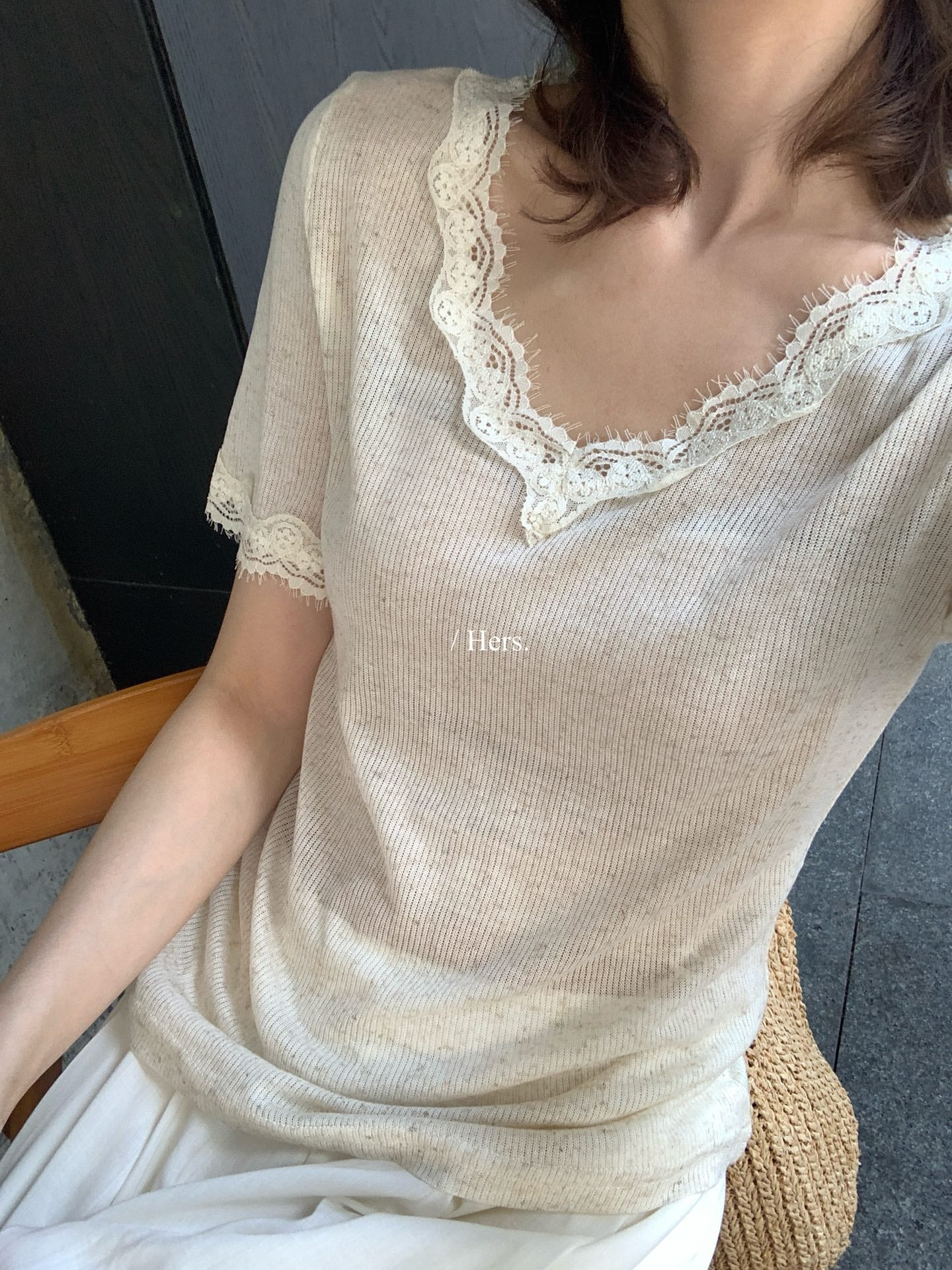 Hers -  蕾絲拼接薄款針織衫   80697#