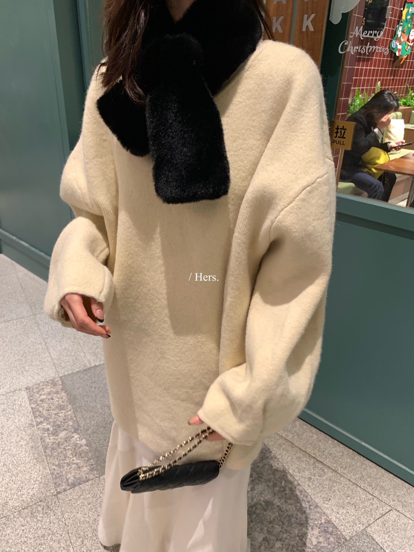 seeUbye - 後盤蝴蝶扣中長款氣質針織毛衣  92817#