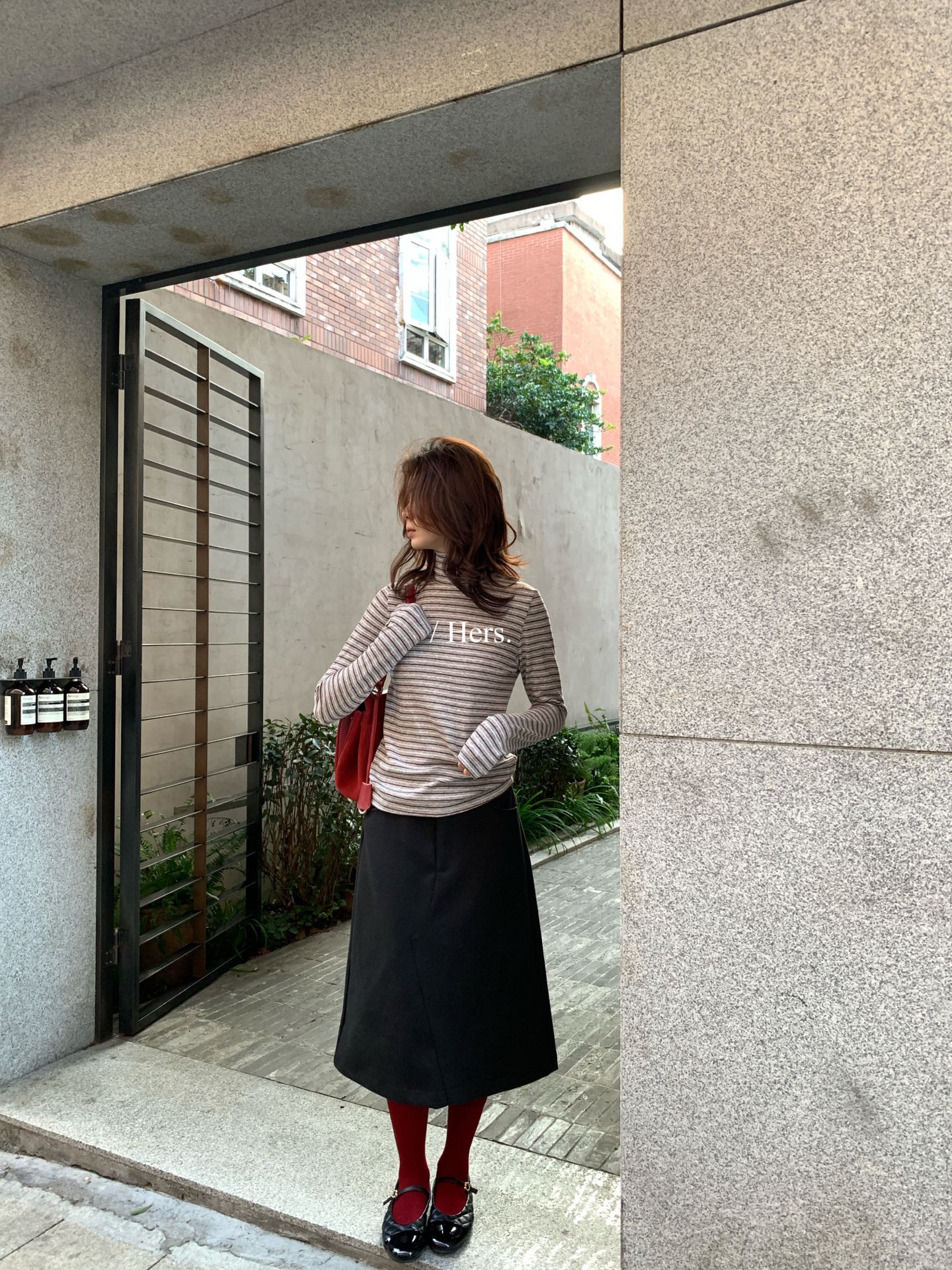 Hers -  高領條紋打底   92799#