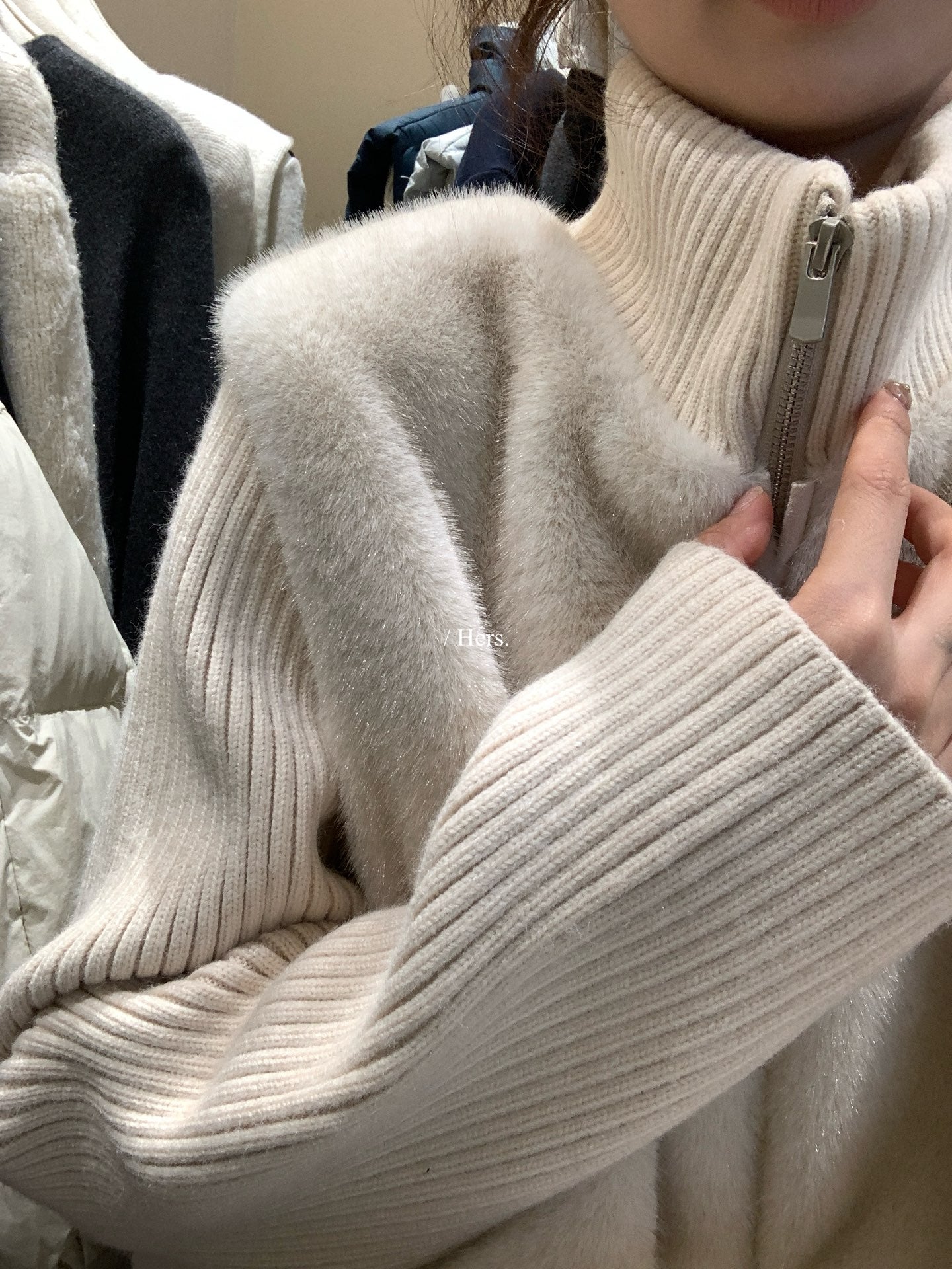 Hers - 毛毛拼接針織立領外套  92660#