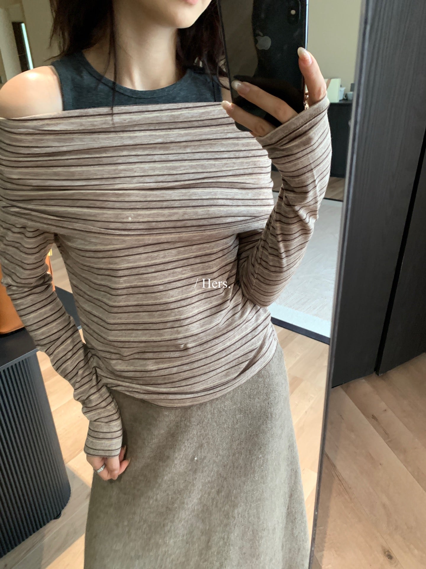 HERS - 條紋一字肩兩件套  92426#