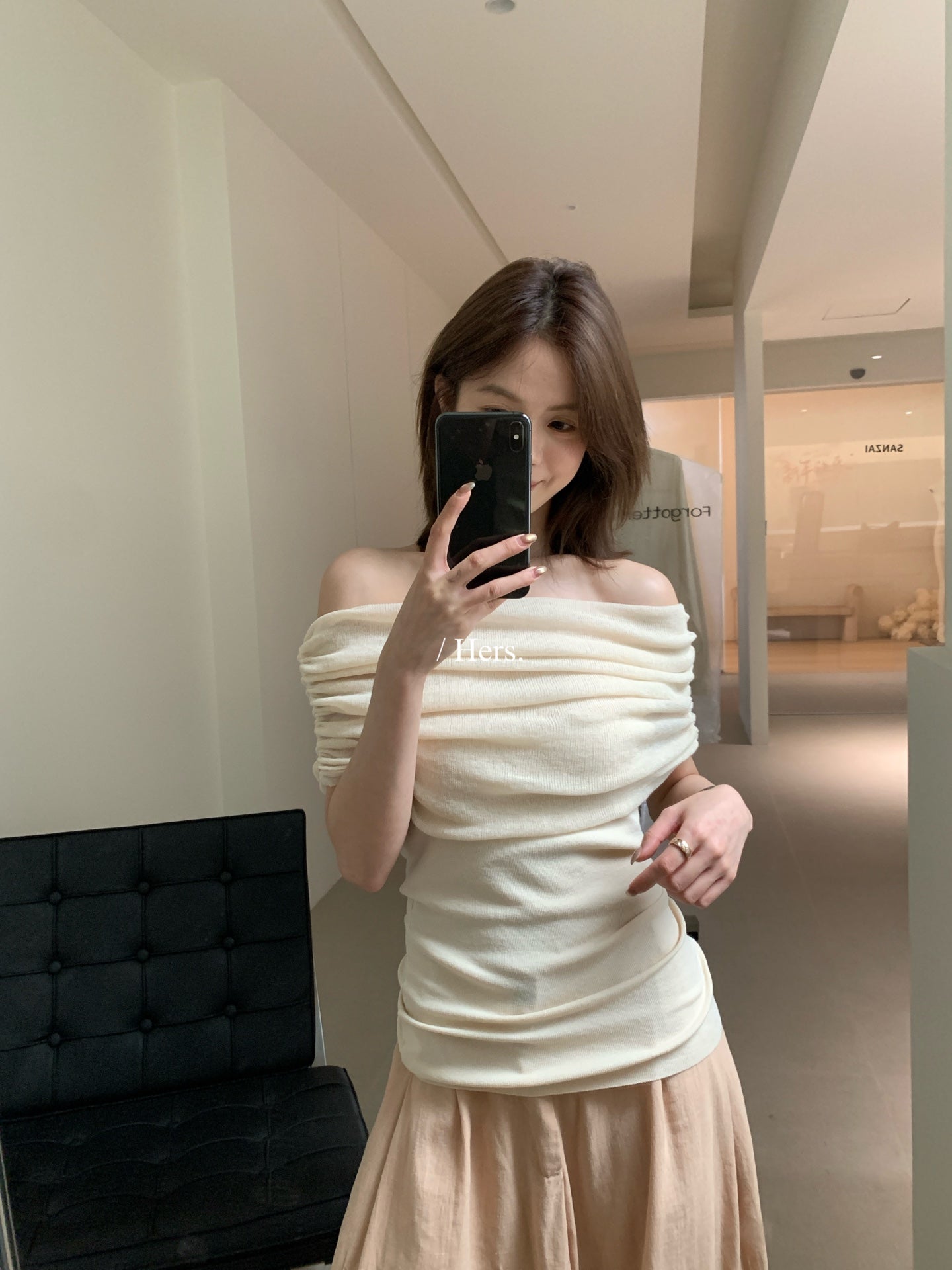 Hers - 推疊感一字領上衣  08218#