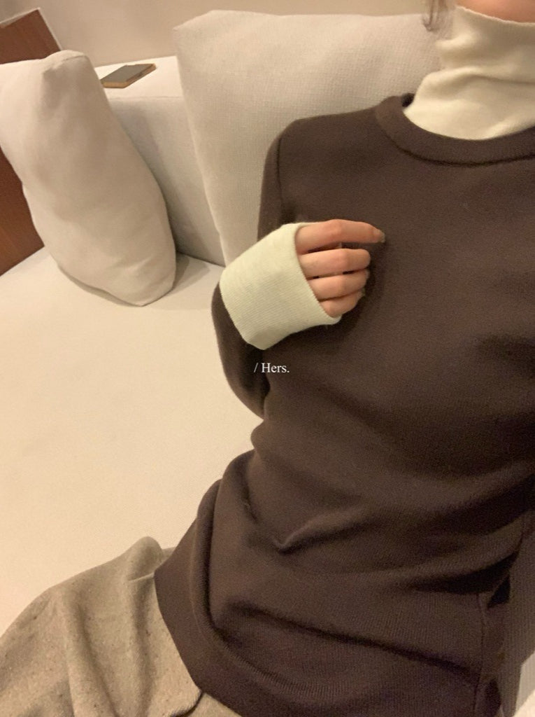 Hers - 拼接高領針織衫  92737#