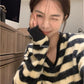 METWO>毛條紋V領毛衣 1802#