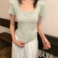 Hers - 魚嘴掐腰紙片T    80689#