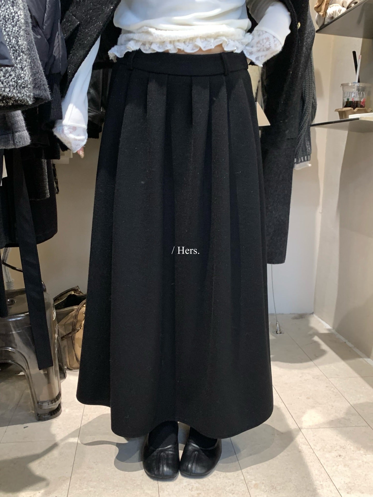 Hers - 韓標毛呢壓褶半裙  92688#