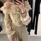 METWO>一字肩 碎花奶昔荷花衫 SY7001#