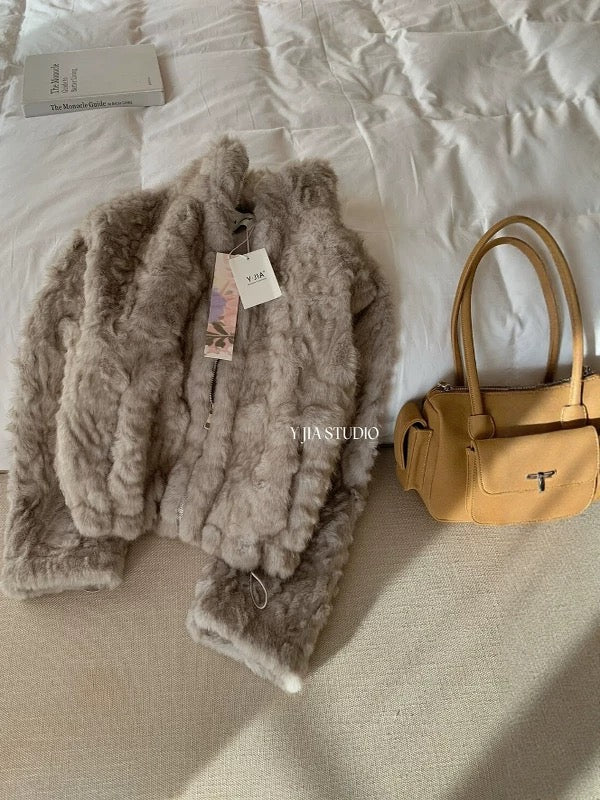 YJNN - 皮毛一體拉鍊款皮草外套  7889#