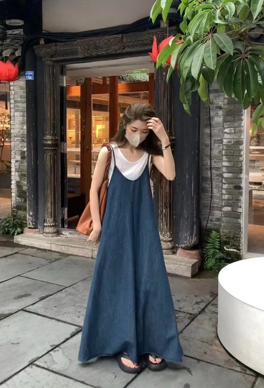 NENE > 雪花背心+軟牛仔連身裙 兩件套  6996#