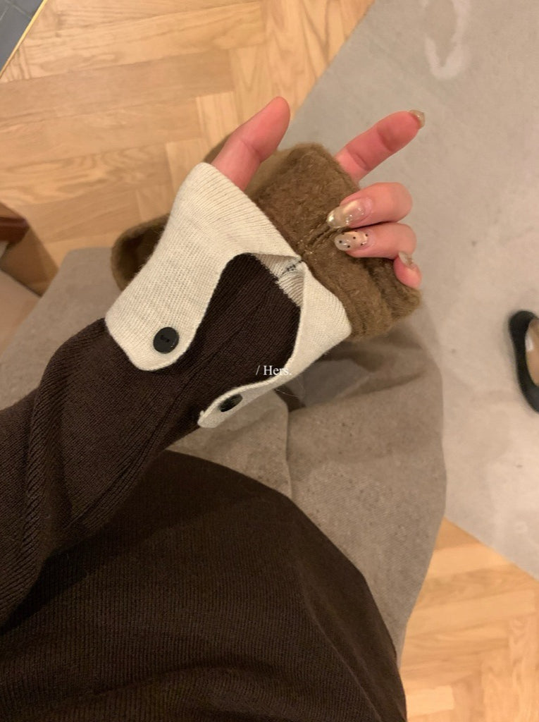 Hers - 拼接高領針織衫  92737#